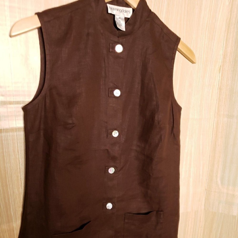 Bloomingdale's Womens Petite Brown Linen Sleeveless Tunic 4P - Picture 3 of 5